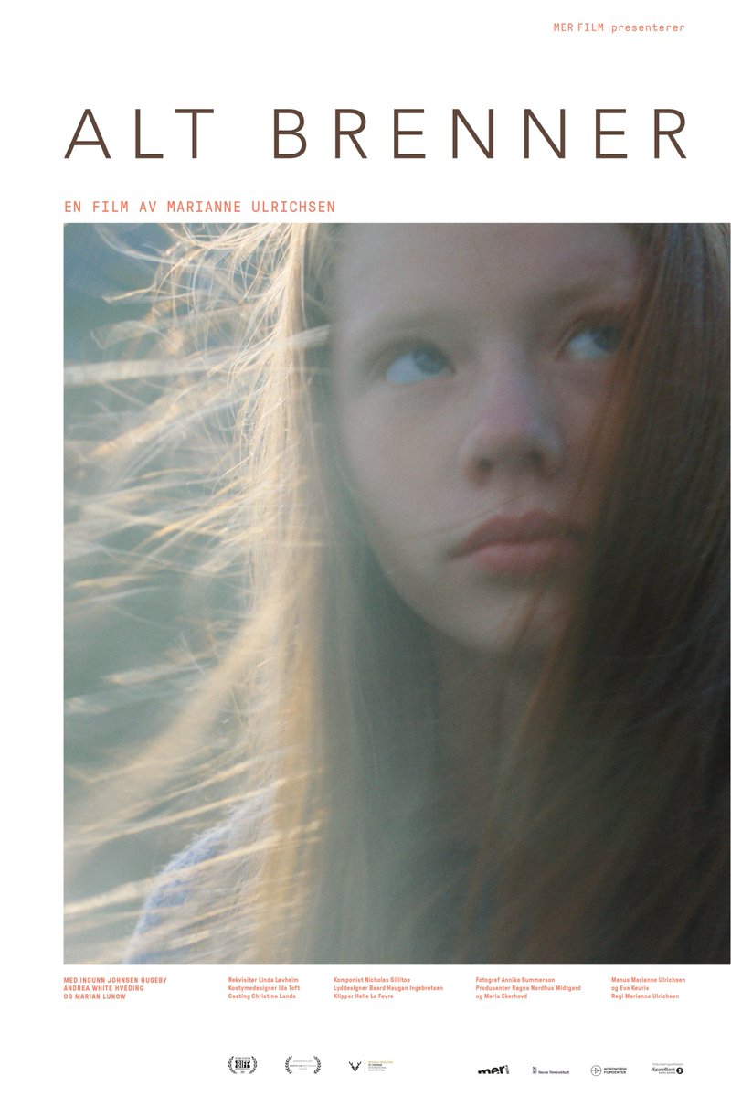 Alt brenner (2017, Marianne Ulrichsen, <a href="/merfilm/">Mer Film</a>)

12 år gamle Anna har meldt seg til å rydde søppel langs en strand i Nord- Norge. Der forelsker hun seg i den fem år eldre gruppelederen, som vekker noe intenst i Anna som hun aldri har følt før.
filmbib.dspree.com/perma/877e7a06…