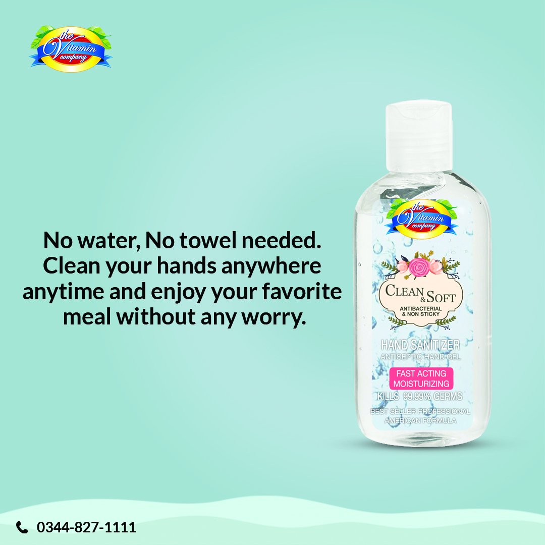 The Vitamin Company's Original Hand Sanitizer wipes out germs and gives you a clean and well scented hands.
.
Visit our online store - ow.ly/Bm5k30mC2OF 
Ring us at: 0344-8271111
#TVC #TheVitaminCompany #OnlineShoping #HandSanitizer #Household #CleanAndSoft #handwash