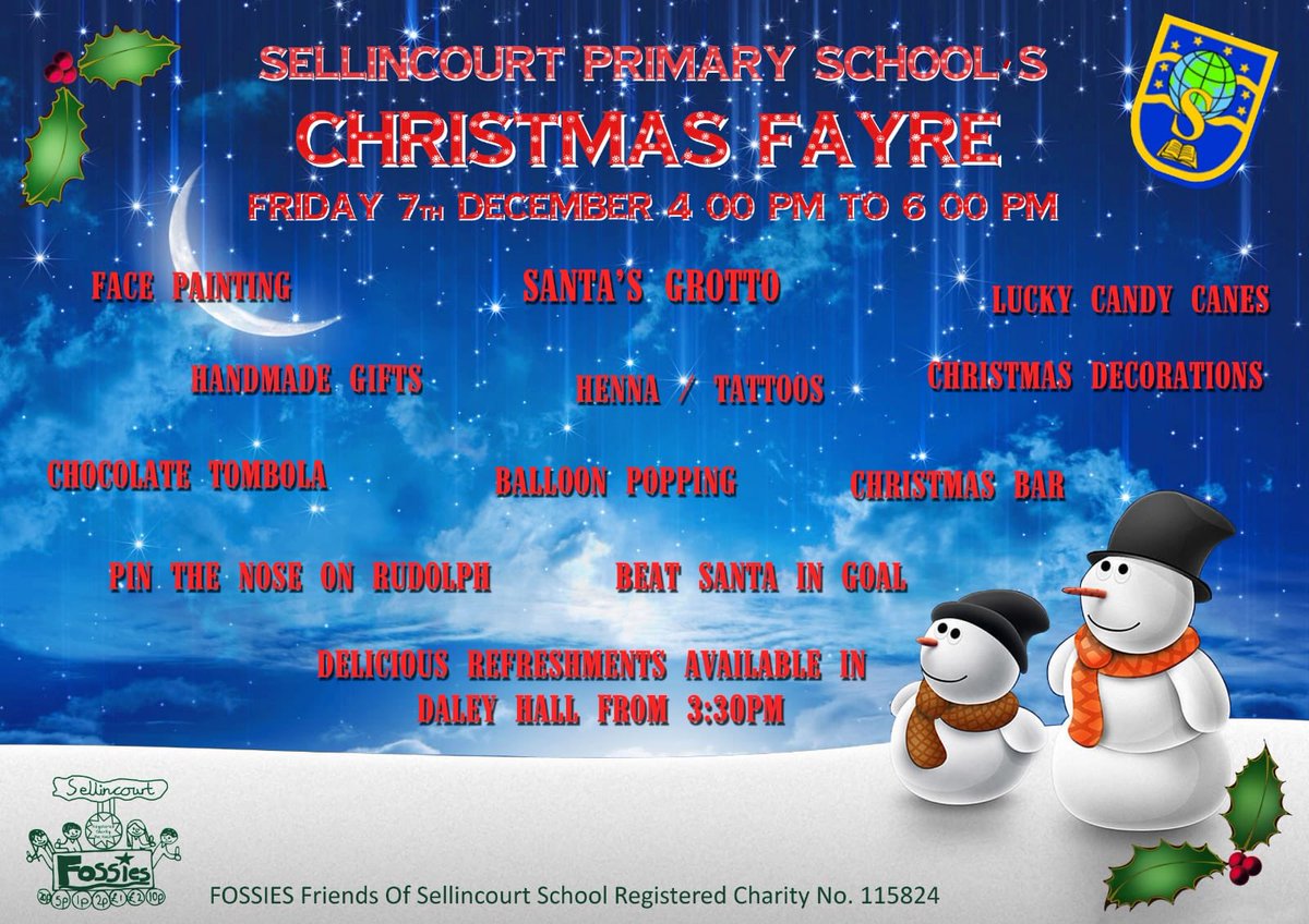 sellincourt_pta's tweet photo. Let Sellincourt Christmas Fayre get you in the festive spirit. Friday 7 December from 4pm. Ho, Ho, Ho! https://t.co/XxBOu3fJeG