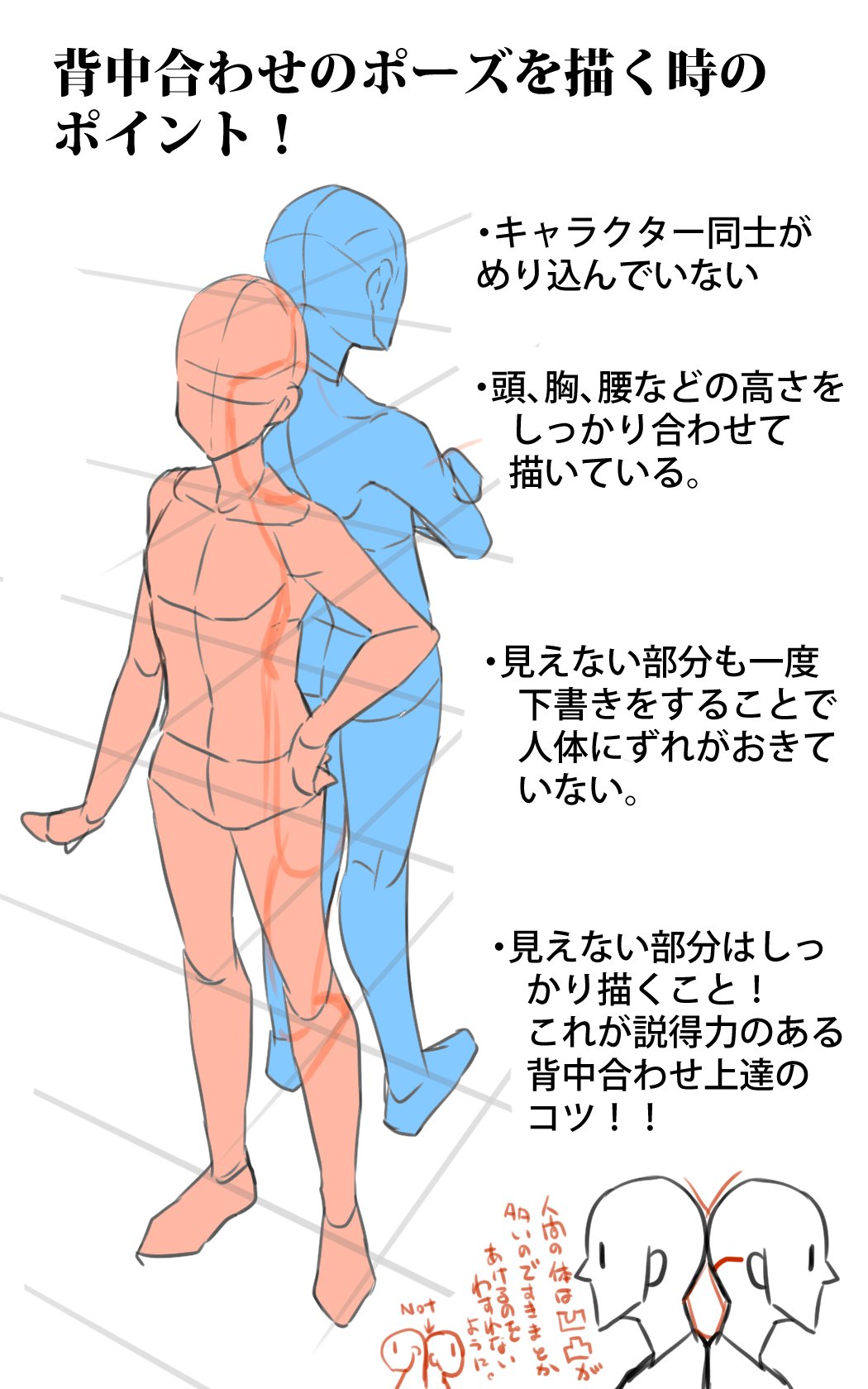 代々木アニメーション学院 東京校 池袋校 在 Twitter 上 イラスト科 東京校イラスト科 背中合わせ ポーズの描き方 続き キャラクター ２人以上描くのって意外に難しい 最初はみんな失敗する ウッ 頭が 代アニ Yoani イラスト T Co 7v9f5ewm3e
