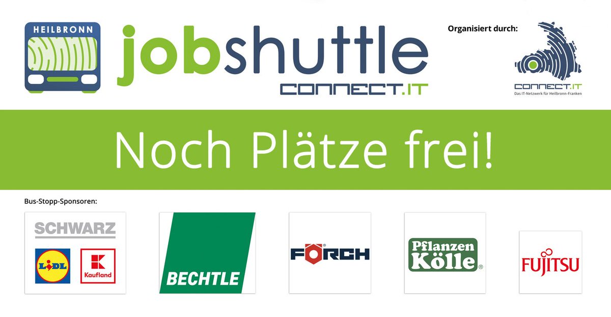 connectIT_HN's tweet photo. Es sind noch Plätze frei für Mittwoch, den 28. November. IT-Stellenangebote und Praktika findet ihr bei uns! Die Schwarz-Gruppe (Lidl, Kaufland), Bechtle, Theo Förch, Pflanzen-Kölle und Fujitsu hautnah vor Ort erleben! https://t.co/ZjHX679JiK https://t.co/GjJD9CJSk8