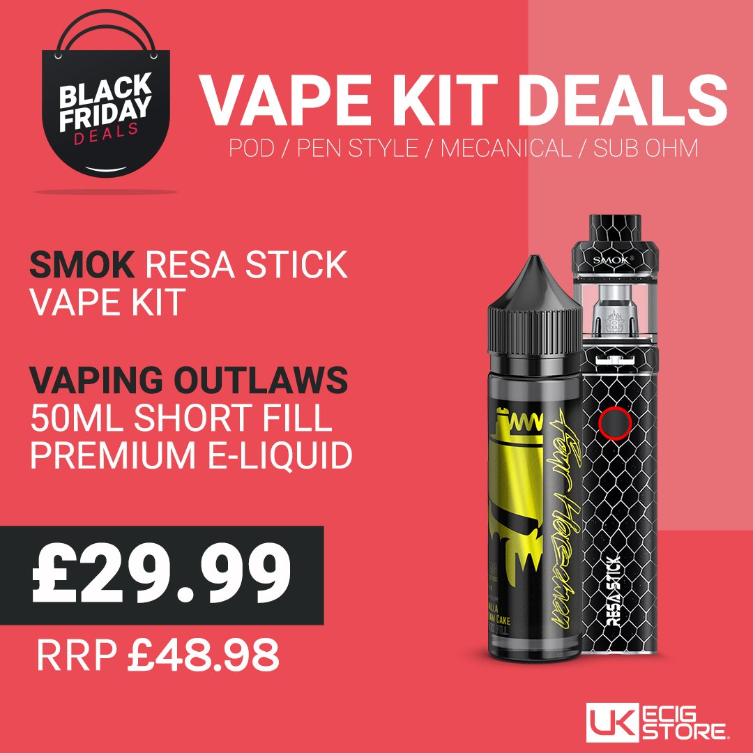 UKECIGSTORE's tweet photo. Smok Resa Stick and Vaping Outlaws 50ml Bundle, a bundle you do not to miss out on! #blackfriday #smoktech #vapingoutlaws
https://t.co/j11su7xXys https://t.co/NxLopc38qy