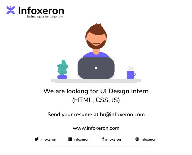 infoxeron's tweet photo. We are Looking for
UI Design ( HTML, CSS, JS )
Interns
Send your resume at hr@infoxeron.com
#UIDesign #Internship #infoxeron https://t.co/iZB7H6KGny