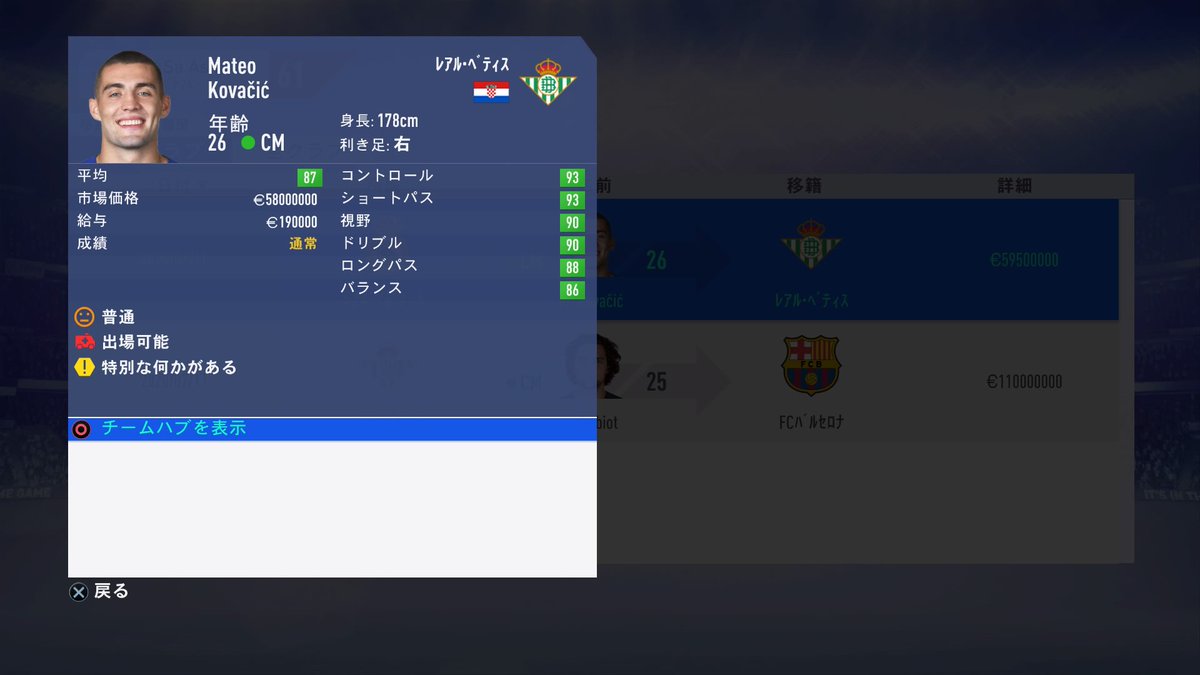 しぽごろ Fifa21ダンテ監督 レアルからコバチッチ獲得 ラビオより柔軟な技術があるのでフィットしてくれそう 予算0 ベティス Fifa19