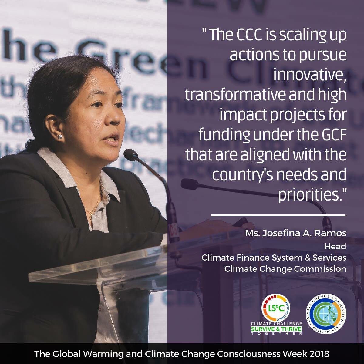 CCCPHL's tweet photo. Josefina Ramos, Climate Finance System and Services Head of the @CCCPHL presented the overview of the Green Climate Fund in today's 2nd National Convention on Climate Change and Disaster Risk Reduction. #1o5C #CCCWeek2018 https://t.co/YyMunHYwKD