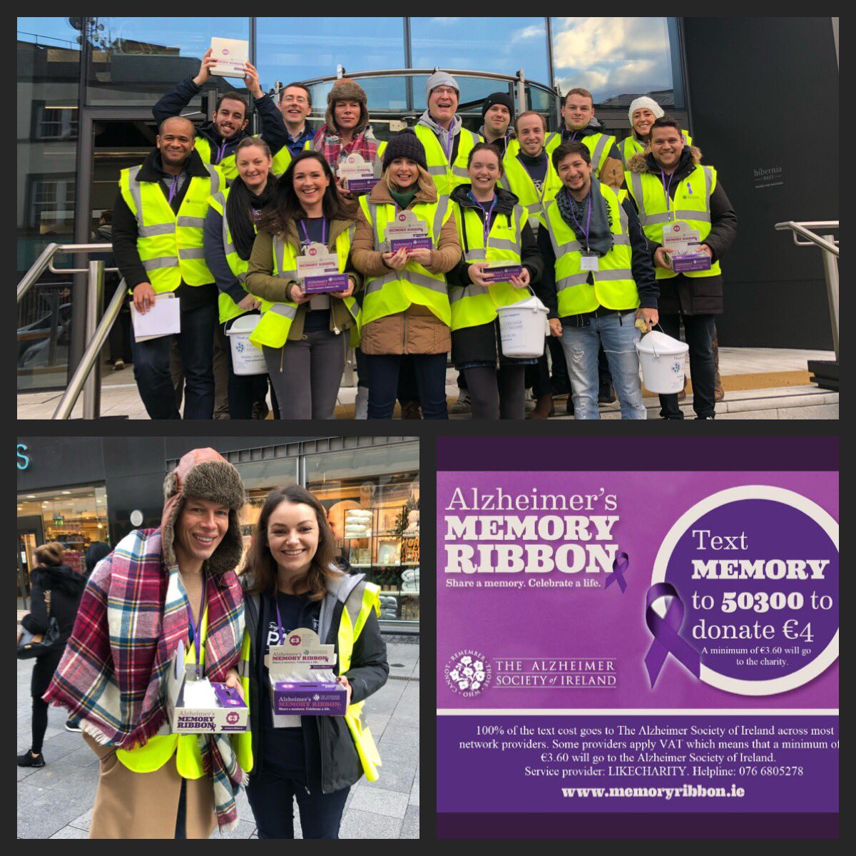 Oniponi89's tweet photo. Delighted to be supporting the @alzheimersocirl with the DocuTeam as part of @DocuSignIMPACT 

We’re out on the streets of Dublin today raising funds and awareness for the Alzheimer’s memory ribbon day! https://t.co/lCgbHPWWIS