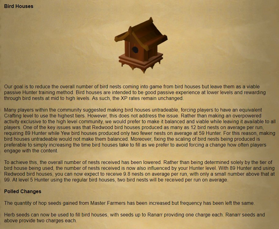 Old School Runescape Na Twitterze Bird Houses Have Been Rebalanced Pvm Droprates Of Birds Nests Have Been Changed The Quantity Of Hop Seeds From Master Farmers Has Increased And Alongside This