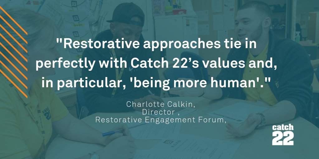 Catch22's tweet photo. Over the past year, our justice teams have been learning to reflect, express themselves and resolve conflict using restorative practices. @CharleyCrowther, Director of Restorative Engagement Forum, tells us about her work with Catch22: https://t.co/nZ781yu8v3 #RJWeek18 https://t.co/GmnDuCIxrC