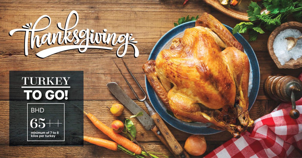 SheratonBahrain's tweet photo. Let's Give Thanks! In anticipation of the upcoming Festive Season, join us for a Thanksgiving buffet dinner tonight at Al Safir Restaurant. Buffet price is BHD 13.900++ with Turkey and trimmings.
#bahrain #hotel #sheratonbahrain #thanksgiving #rthanksgivingdinner #usnavybahrain https://t.co/YM6sG3cTKv