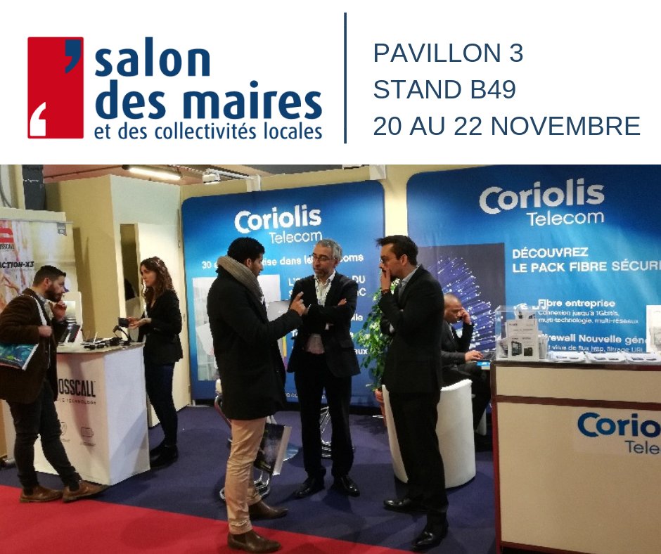 Coriolis_Fr's tweet photo. [Event] J3 Nos équipes commerciales sont encore présentes au .@salondesmaires ! Coriolis c'est 30 ans d'expertise dans les télécoms : 📱 #Mobile, 📞 #Fixe, 💻 #Internet, ☁️ #Cloud...

#AchatPublic #Collectivités #Territoires #SMCL #SMCL2018 #salondesmaires #congresdesmaires https://t.co/bOmJwFjAwj