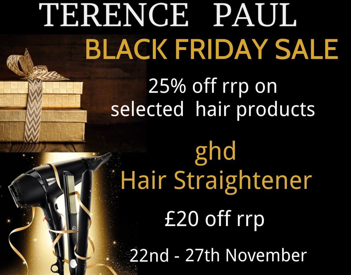 We have amazing #BlackFridayDeals in all salons &amp; online terencepaulonline.com/black-friday-1
#Bramhall #Didsbury #Hale #Manchester #knutsford #Wilmslow