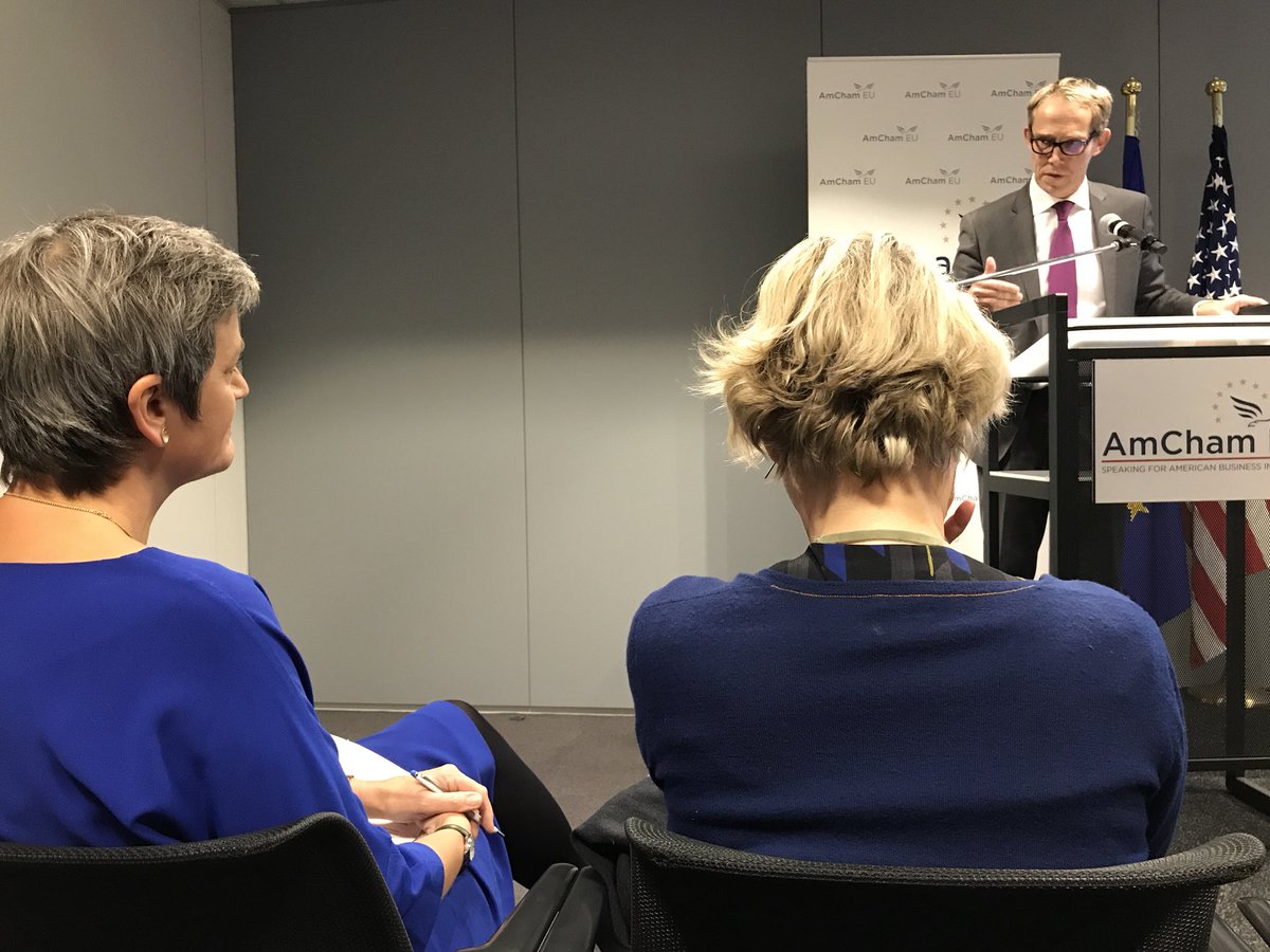SCdeUgarte's tweet photo. Excited to listen to the keynote speech of @vestager at the 35th Competition Conference at @AmChamEU #CompDigital @HoganLovellsBXL @HoganLovells https://t.co/GwM23Zb6rG