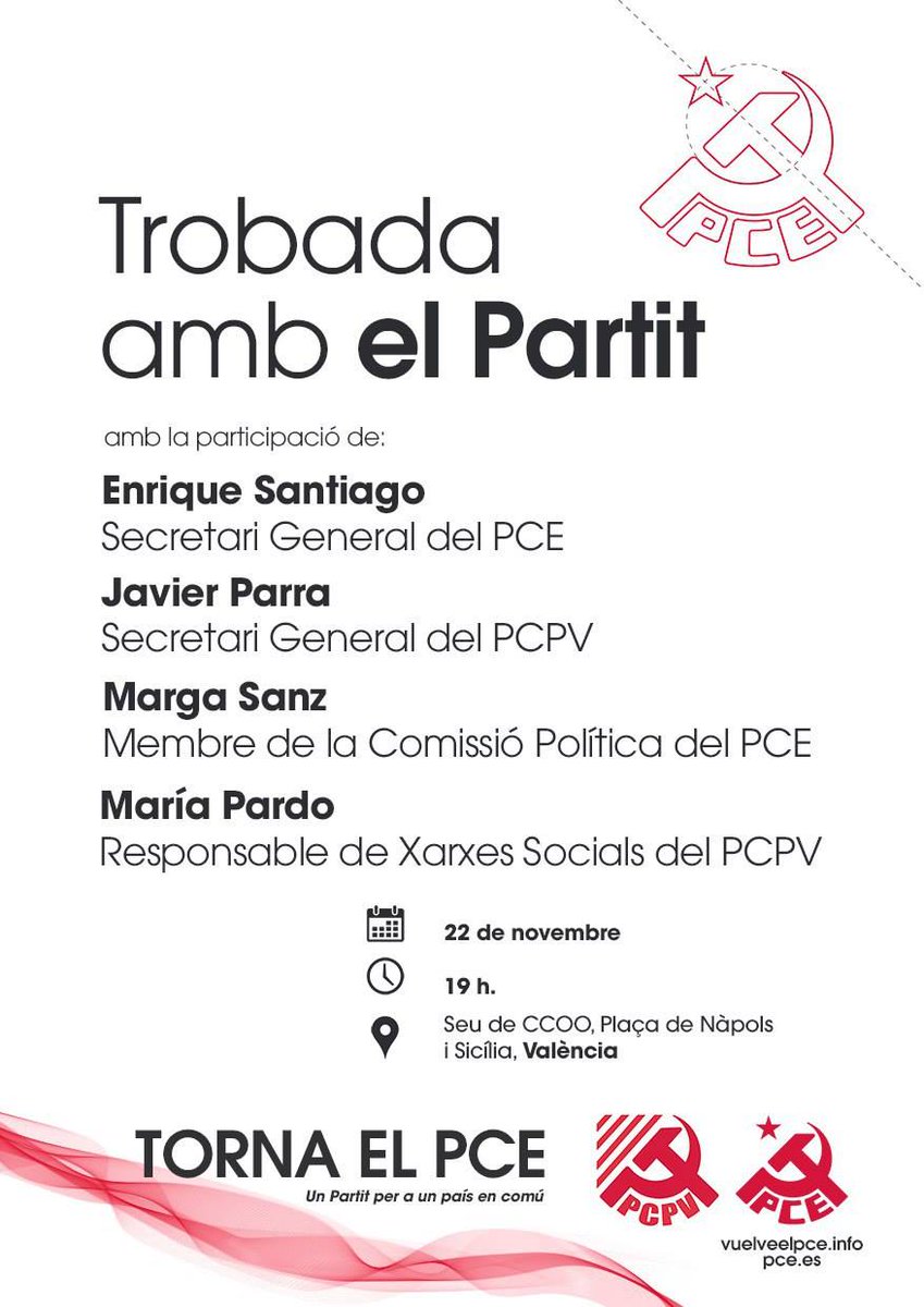 elPCPV's tweet photo. En poques hores ens veiem a València @ensanro! Trobada d'organitzacions i ciutadania amb @elpce i @elPCPV a la seu de @ccoopv També amb @javier_parra @Marga_Sanz i #MaríaPardo. Continuem #FentPartit! https://t.co/fp3fV0ly3o