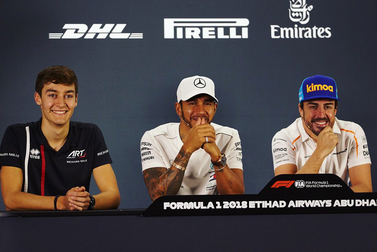 GeorgeRussell63's tweet photo. A couple of legends and I.

@LewisHamilton @alo_oficial https://t.co/7cVNyxlFnz
