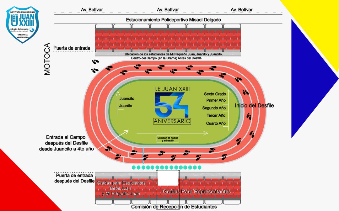colegiojuan23's tweet photo. ¿Cómo nos ubicaremos durante el Desfile del 54 aniversario en el Polideportivo Misael Delgado? https://t.co/rpaoxama7K