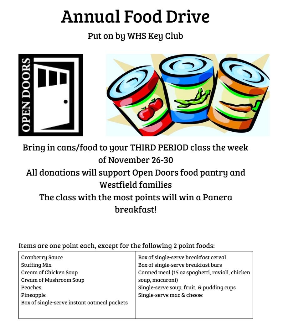 Westfield High On Twitter The Annual Food Drive By Whs Key Club
