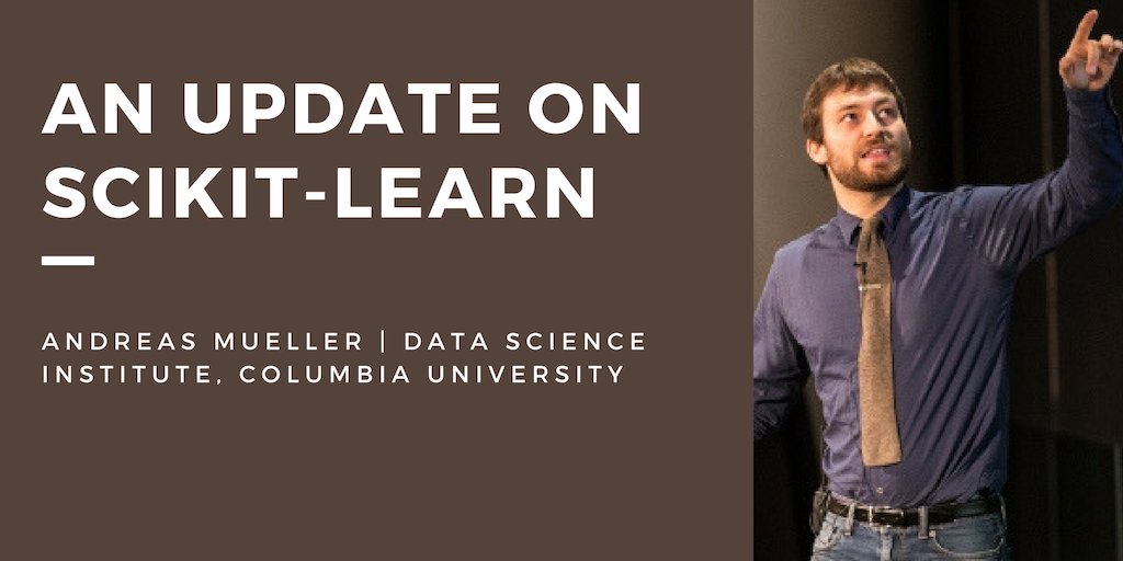 AICouncilConf's tweet photo. @amuellerml from @Columbia University Data Science Institute discussing recent additions to scikit-learn such as better integration with Pandas and better support for missing values and categorical data. Download slides: https://t.co/VOMchbd8Bt #dataengconf https://t.co/CHqsbsYNnO