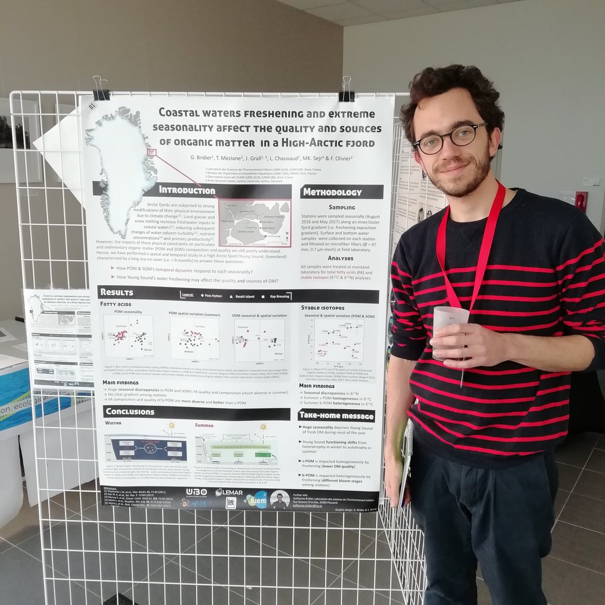 TarikMeziane's tweet photo. Beau poster de @Guill_Bridier étudiant @LemarLab et @UMR_BOREA qui nous présente des résultats inédits sur l'écologie tropique en arctique lors de la conférence #Marinelipids2018 https://t.co/Ldo9FP5aCC