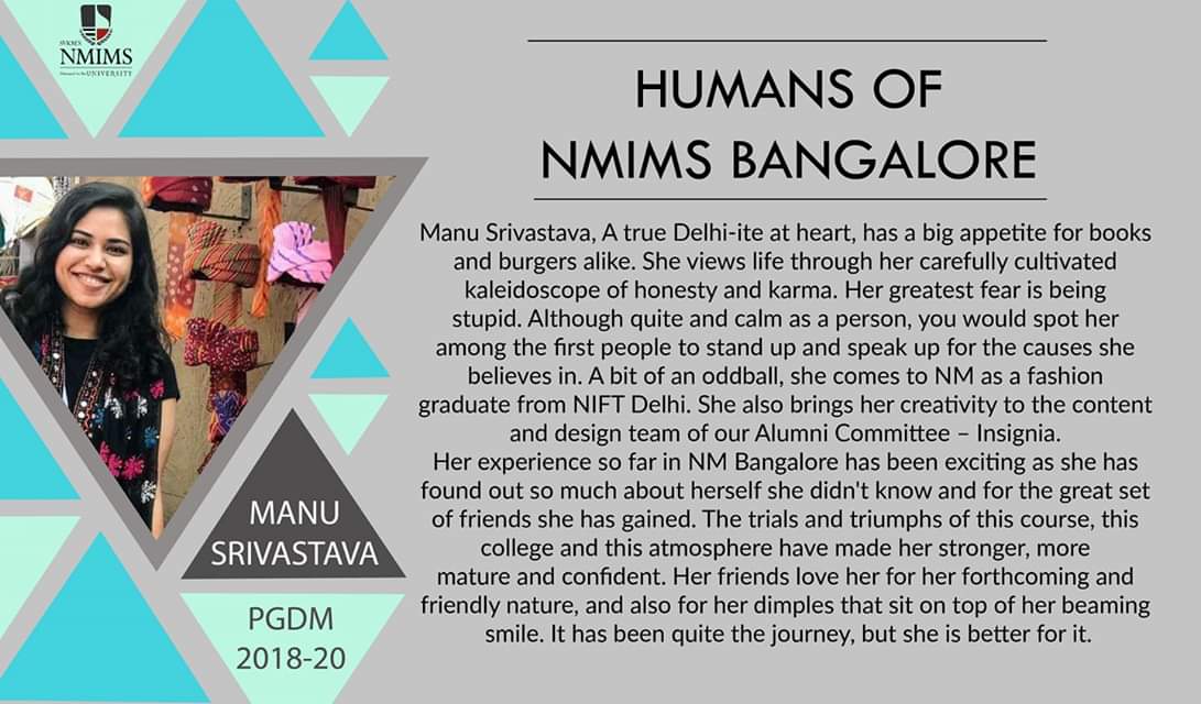 NMIMSBangalore's tweet photo. Life is all about what you make of it.
Taking it forward, let's read up on what Manu Srivastava and her experience of life and NMIMS Bangalore.
#HumansOfNM
#InsideStory
#CandidConversations
#TalesUnheard
#NMStories
#NMIMSBangalore https://t.co/buFhtFncw0