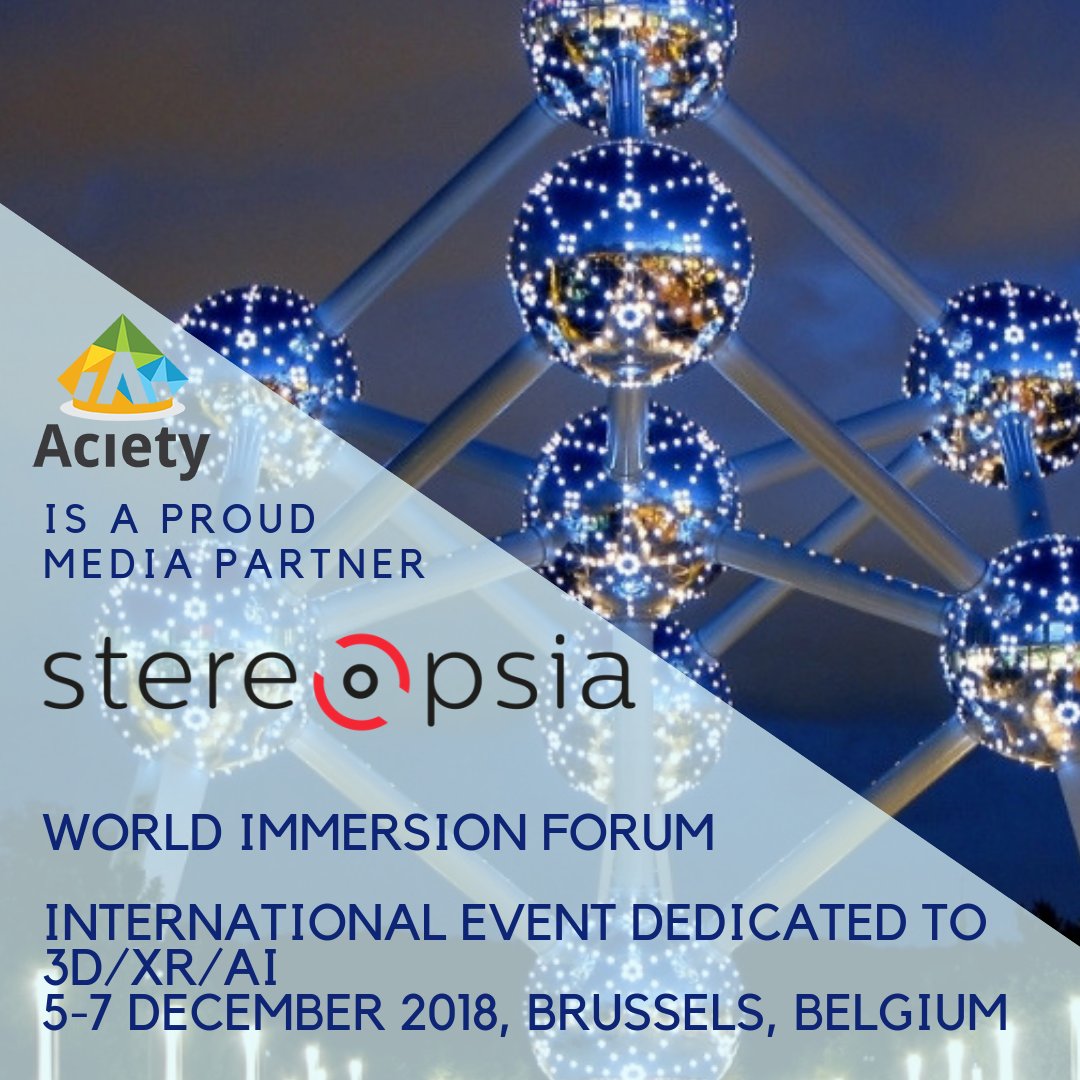 Aciety's tweet photo. @Aciety is happy to be part of @Stereopsia World Immersion Forum 2018 
happening in Brussels, Belgium 5-7 December.
For more information visit: https://t.co/isqVrwOdLt or register at https://t.co/v4uEAKHNAh
#Stereopsia #3DImmersion #3D #XR #AR #videogames https://t.co/c3OWouAK6Y