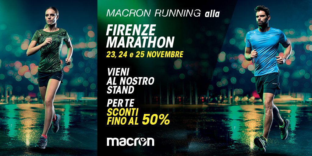 MacronSports's tweet photo. Il 23, 24 e 25 Novembre Macron Running sarà presente all' Expo della Firenze Marathon presso la Stazione Leopolda. Passa a trovarci al nostro stand, per te fantastici sconti! #WorkHardRunHarder @FirenzeMarathon https://t.co/3RKJtuhbC1