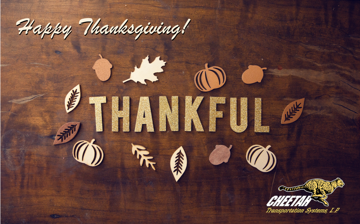 CheetahTrans's tweet photo. Happy Thanksgiving from the Cheetah family to YOU! What are you #thankful for this year? 🦃
 #cheetahtransportation #thanksgiving2018 #happythanksgiving #HappyThanksgiving2018  #ThankfulThursday https://t.co/pmwQmlPz2X