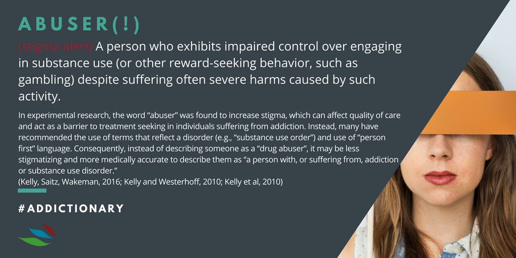 RecoveryAnswers's tweet photo. Exposure to the term “substance abuser” elicits a more punitive implicit cognitive bias whereas the term “substance use disorder” elicits a more therapeutic attitude. https://t.co/47eIPlNC6C | #Addictionary https://t.co/7cQR3TCcCi