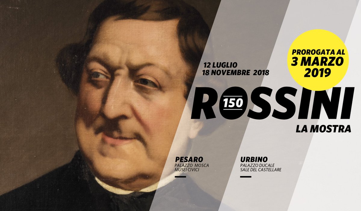 mostrarossini's tweet photo. La mostra #Rossini 150 proroga fino a domenica 3 marzo 2019 a @PesaroMusei e @Comune_Urbino! Proseguiamo il nostro viaggio nella vita e nelle opere di Gioachino, vi aspettiamo! 
Info > https://t.co/Pk57ZPHN7m https://t.co/ICOz2aSFuY