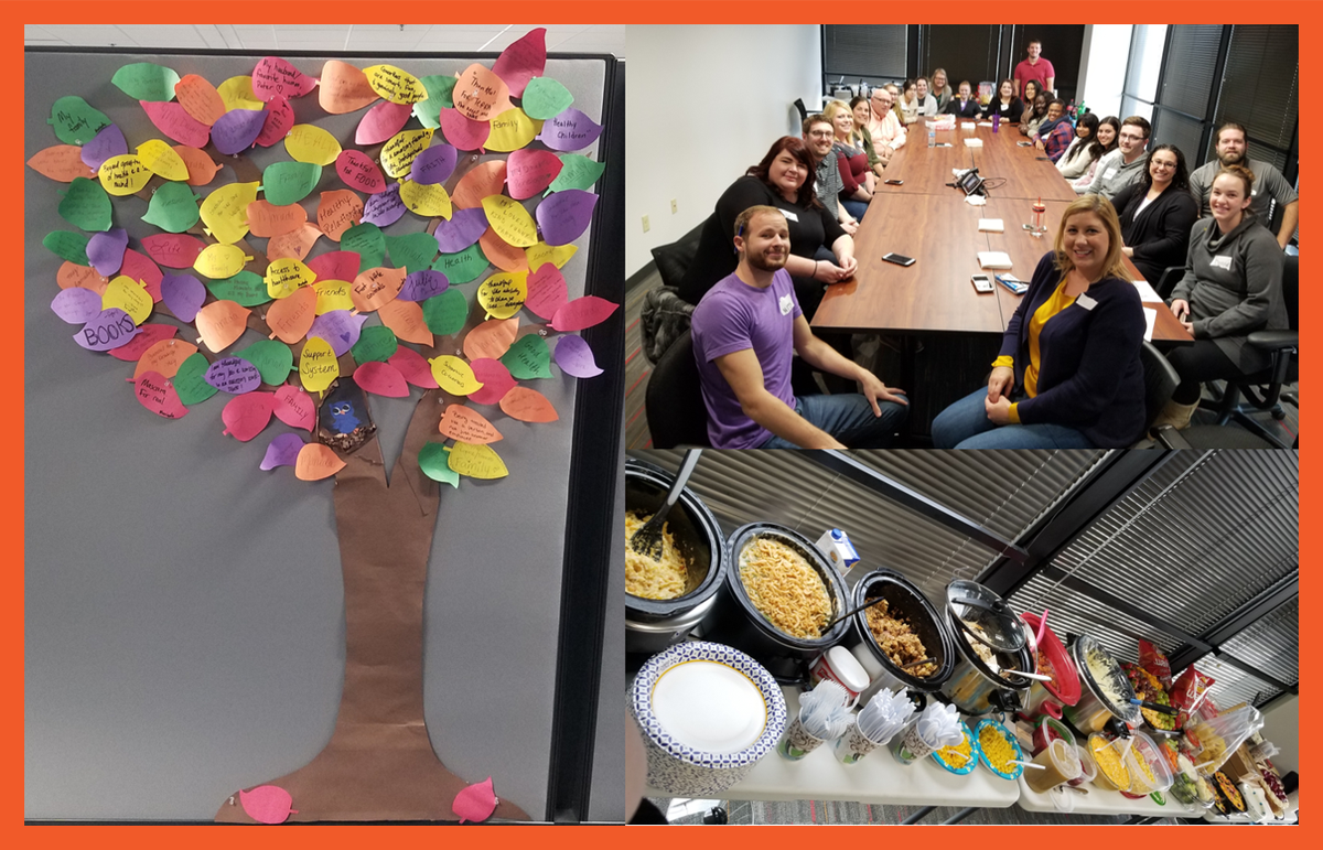 CieloTalent's tweet photo. A gratitude tree and a Friendsgiving feast were just a couple ways that our North America teams celebrated the holiday early. Happy Thanksgiving to our employees, clients, partners and friends from all of us at Cielo! #ExploreCielo https://t.co/lBm7lmKaLW