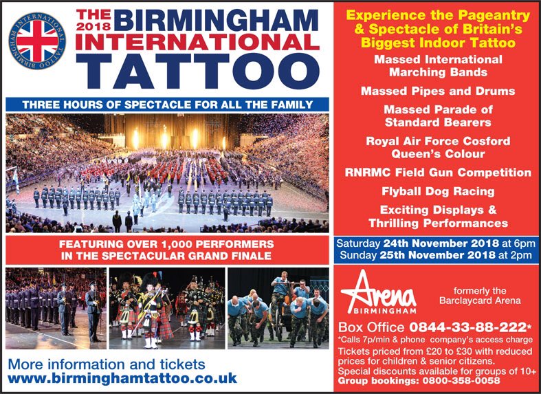 Joining us <a href="/BhamTattoo/">The Birmingham International Tattoo🇬🇧</a> this weekend <a href="/ArenaBirmingham/">utilitaarenabham</a> will be @5thfusiliers <a href="/PWRRband/">PWRR Band</a> <a href="/BandMercianRegt/">Mercian Band</a> <a href="/Corpsarmymusic/">British Army Music</a> <a href="/aircadets/">RAF Air Cadets</a> &amp; bands from #Russia #Poland #Austria plus displays from <a href="/OfWreath/">Wreath of Respect</a> <a href="/REFieldGun/">RE Field Gun</a> <a href="/RoyalNavy/">Royal Navy</a> <a href="/RAF_Cosford/">RAF Cosford</a> to name a few.
Info at bhamtattoo.com