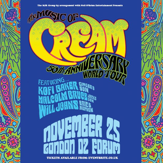 O2ForumKTown's tweet photo. THIS SUNDAY // The Music of Cream 50th Anniversary World Tour // 50 Years on, descendants of the iconic trio bring their world renowned hits to O2 Forum Kentish Town. Sunday 25th November. @TicketmasterUK 🎸👉 https://t.co/cMrUKccVVf #KofiBaker #MalcolmBruce #WillJohns #Cream https://t.co/quVNjIkRYH
