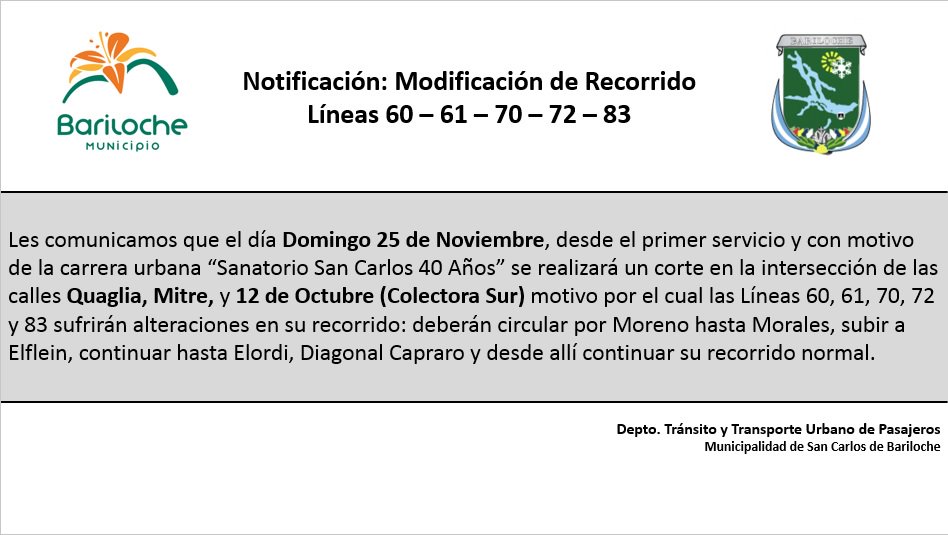 MiBusBariloche's tweet photo. ¡Buenas tardes estimados pasajeros! 

Les comunicamos las ultimas novedades del servicio https://t.co/F84b9WxGwd