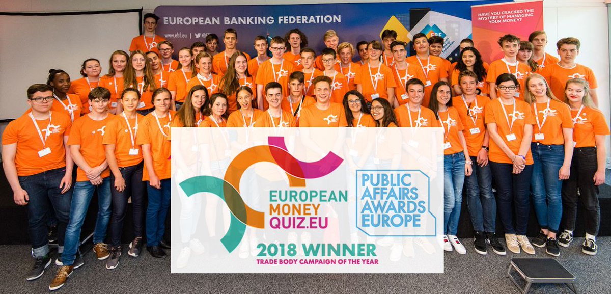 EBFeu's tweet photo. European Money Quiz wins European PRCA award in Brussels; EBF #financialeducation initiative recognized as Best Trade Body Campaign 2018
https://t.co/zT2QZAMF9q #PAawardsEU @MoneyQuizEurope @GetKahoot @CambreAssoc @PRCA_UK @Wim_Mijs @MorillaBeatriz @RaymondFrenken https://t.co/y1jEhjjqrB