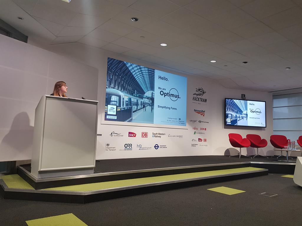 hackpartners's tweet image. Abi Preen is presenting team Optimus' solution to try and simplify UK rail fares! #HackTrainConf #letsdothis