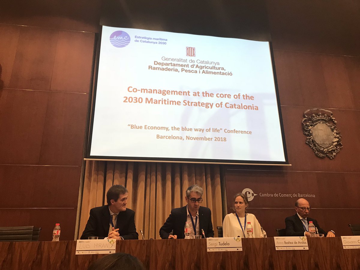 IMC_CPMR's tweet photo. .@escantlham presents @catalangov 2030 Maritime Strategy at @InnoBlueGrowth mid-term event. Participatory #governance co-management #research #innovation #blueconomy #environment protection #clusterisation: a solid & innovative model for #Mediterranean @EU_MARE @WestMedStrat https://t.co/jaeHWXNi8F