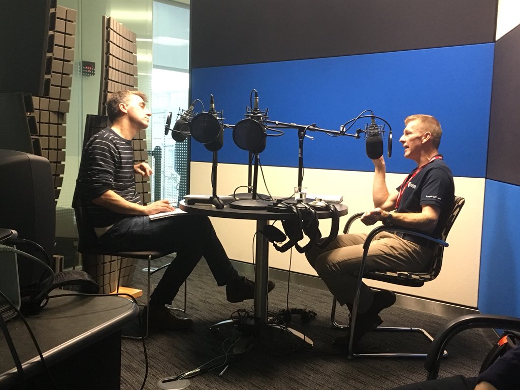 centurybooksuk's tweet photo. In the studio today with @astro_timpeake and @iansample recording for the @guardianscience podcast! #AstronautSelectionTestBook https://t.co/AVcj9zPqDd