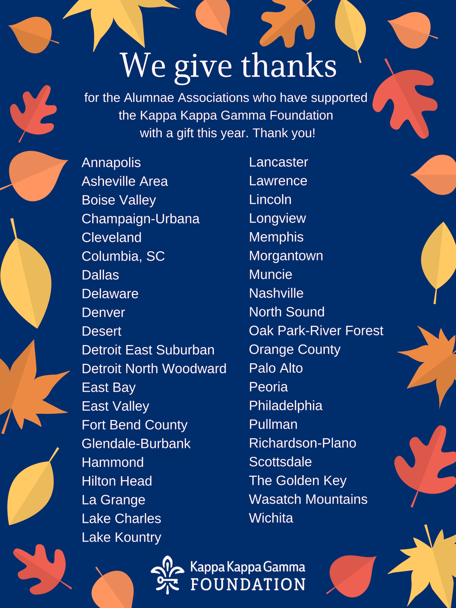 Thank you Kappa Alumnae Associations for your support of your sisters with gifts to the <a href="/kappafoundation/">Kappa Foundation</a>! #kkgfoundation #paiditforward #womenwhokappa #kkgiving #dreamboldlylivefully