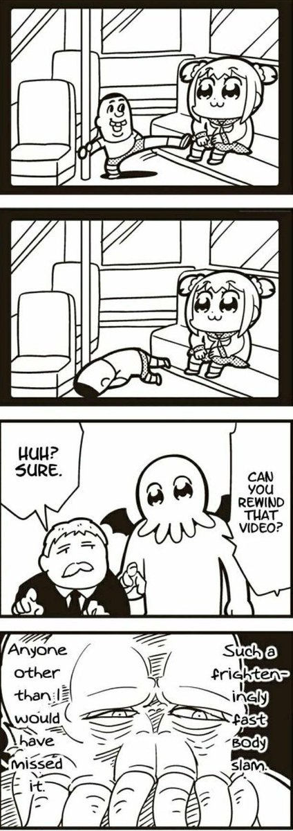 Pop Team Epic referencing the Assassin watching Chrollo hit Neon.