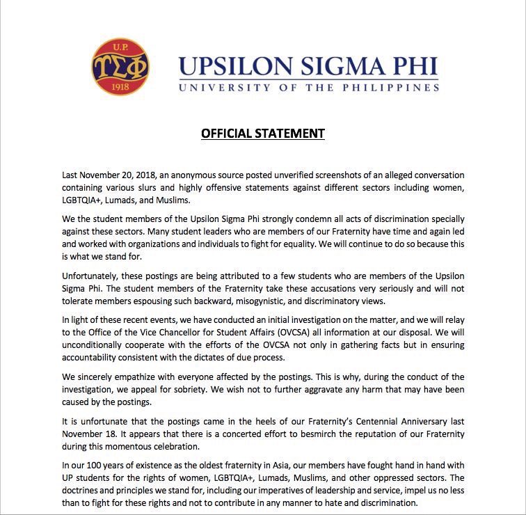 lftcando's tweet photo. "It is unfortunate that the postings came in the heels of our Fraternityβs Centennial Anniversary last November 18. It appears that there is a concerted effort to besmirch the reputation of our Fraternity during this momentous celebration"
HAHA KASALANAN PA NAMIN MAKALAT KAYO??? https://t.co/Wxj3hQRUh5