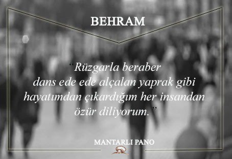 Behram - Anlamlaştıramadıklarımız ✅

"Rüzgarla beraber dans ede ede alçalan yaprak gibi hayatımdan çıkardığım her insandan özür diliyorum."

➡mantarlipano.com/anlamlastirmak⬅