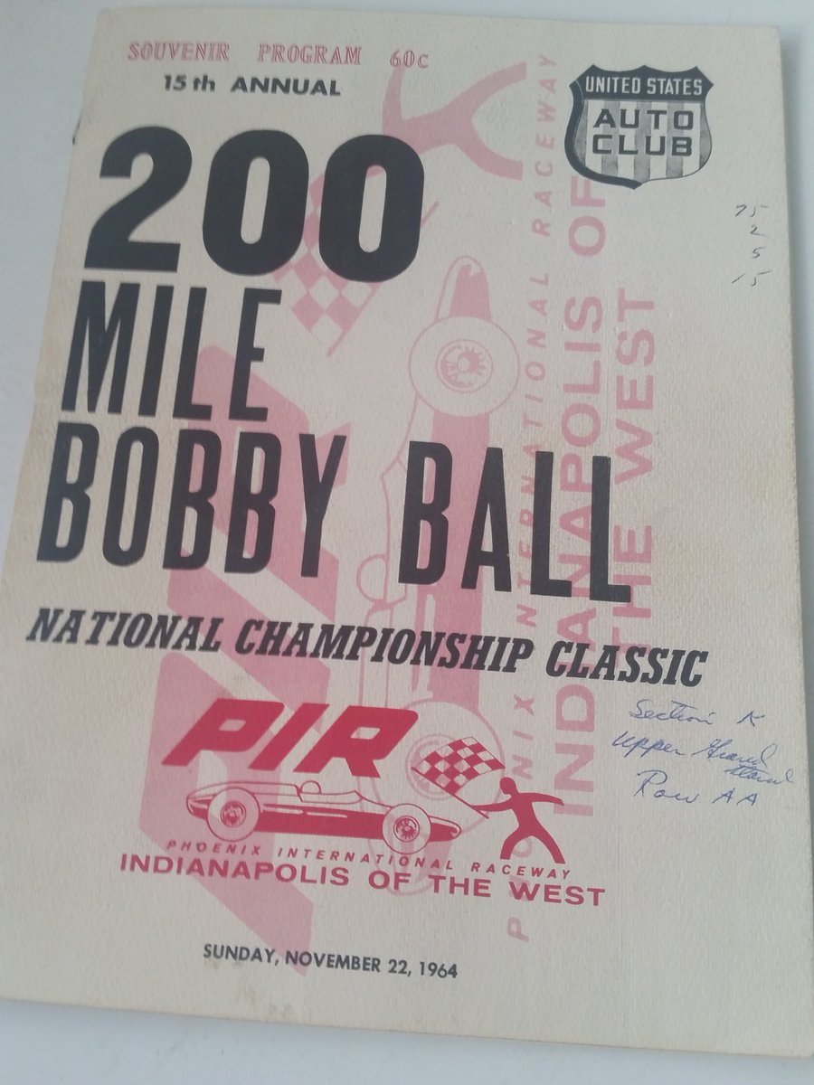Larrys58thYrPIR's tweet photo. Nov.22,1964 We watched #LloydRuby No.75 Halibrand RE #Offy Win 🏆 the 2nd ever #IndyCar race held at the new Phoenix International Raceway *now @ISMRaceway
#ParnelliJones set fast time @ 30.41 118+mph
Little did I know I'd still be attending this joint for 54 yrs. *my program https://t.co/bMBNMom4Rm