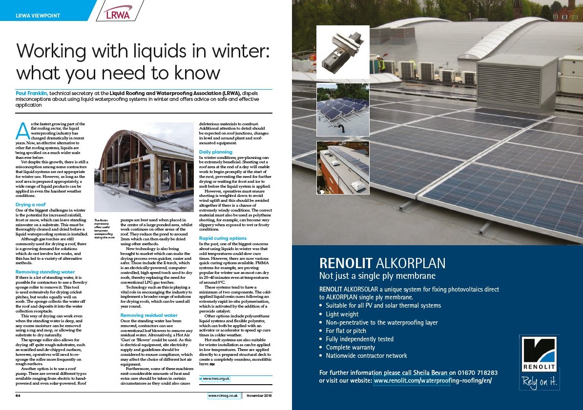 oldpleanroofing's tweet photo. With it getting colder outside this Working with Liquids article provides some helpful advice in RCI November 2018 https://t.co/3oENDJflxM … @RCIMag #LRWA #Liquidroof #Jackfrostishere https://t.co/FWKioD3r8C