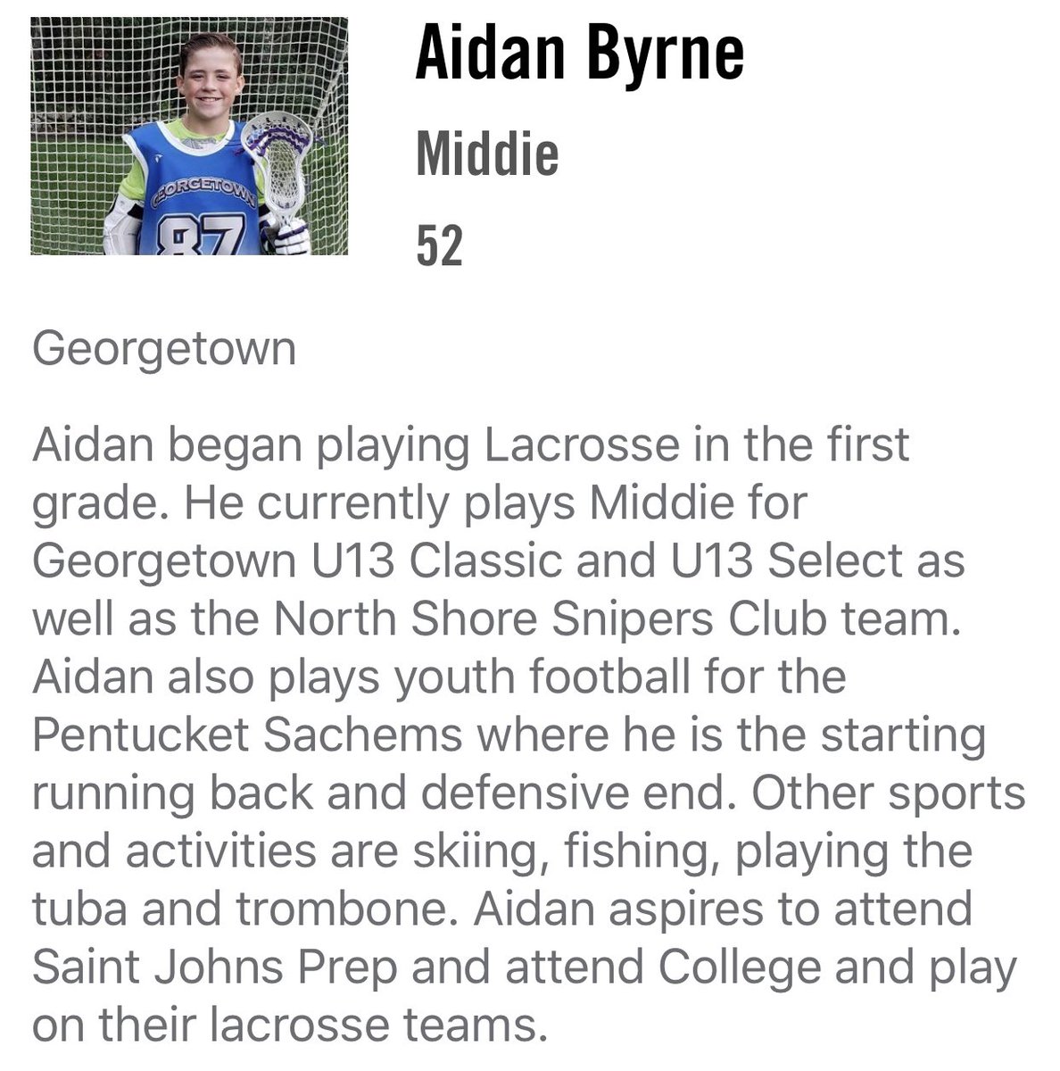 MYL_Colonials's tweet photo. #MeetTheseColonials
Meet Aidan Byrne - Ferocious Red Team Midfielder. Georgetown Youth Lacrosse https://t.co/Jb1vSsKEbN