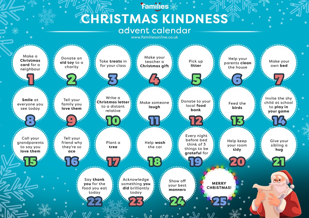 familieslkb's tweet photo. Christmas kindness advent calendar

Christmas doesn't have to be all about presents, why not use this time to teach your little ones - no matter their age, the importance of kindness? 

https://t.co/QwKZYQaDIk https://t.co/xRoOGvgW47