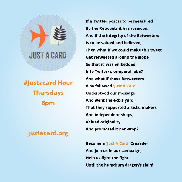 Don't forget to join us for #Justacard hour tonight and tell us how your Indie Week has been going.
We think it's been fabulous!