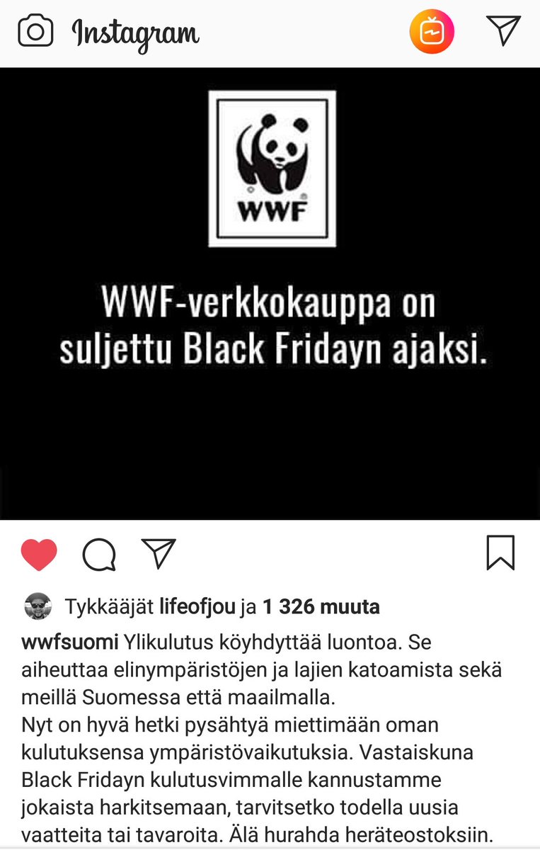 anuanupeltonen's tweet photo. Ensimmäinen järkevä Black friday-päivitys.

Kiitos @WWFSuomi 🙏🏻 https://t.co/TbHrJ1fkYQ