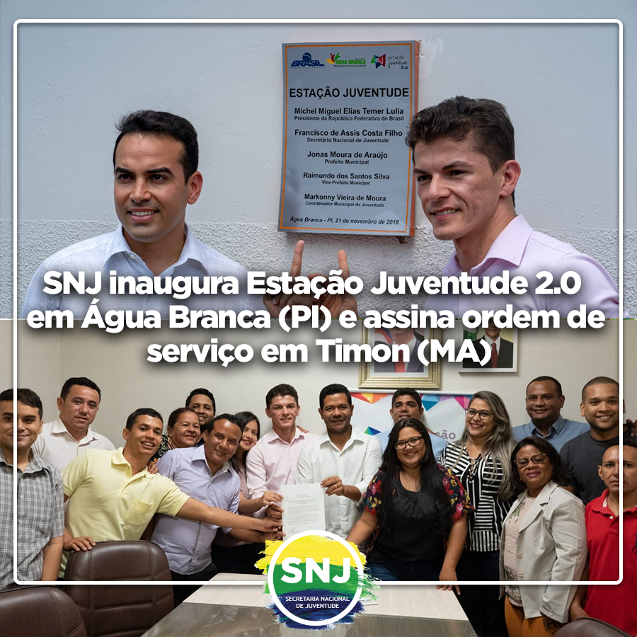 assisfilhoadvma's tweet photo. Nesta quarta, junto ao Prefeito Jonas Moura e do vereador Ivon Lendl inauguramos um #EstaçãoJuventude2.0 em Água Branca/PI, e assinei, ao lado do Prefeito Luciano Leitoa e vereadores, a ordem de serviço para a entrega futura unidade em Timon/MA. https://t.co/sKi9v13MZ7 https://t.co/NCITvdEHpu