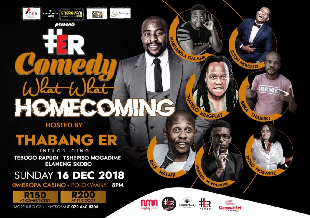 CkAmbros's tweet photo. #ER Comedy What What | Sunday - 16 Dec - 8pm @ Meropa Casino, Polokwane | Tickets Available at Computicket / Shoprite / Checkers @ R150

#TERProductions #16Dec2018 #ERComedyWhatWhat #meropacasino #plk #smc #energyfmsa #comedy #sacomedy #standupcomedy https://t.co/FoGyQTSh02