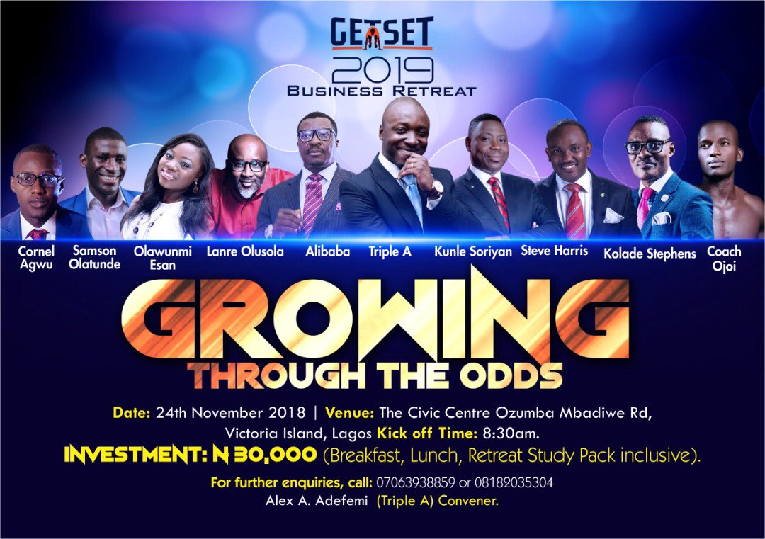 lanreolusola's tweet photo. I’m gifting my followers 30% off to attend the power packed GET SET business retreat. My session is tagged “The Million Dollar Psychology” you can’t miss it.
Between now and tomorrow 3pm, DM @CoachTripleA on Instagram with the code CATALYST DISCOUNT. #BlackFriday #GetSet2018 https://t.co/DvlrNG1jXg