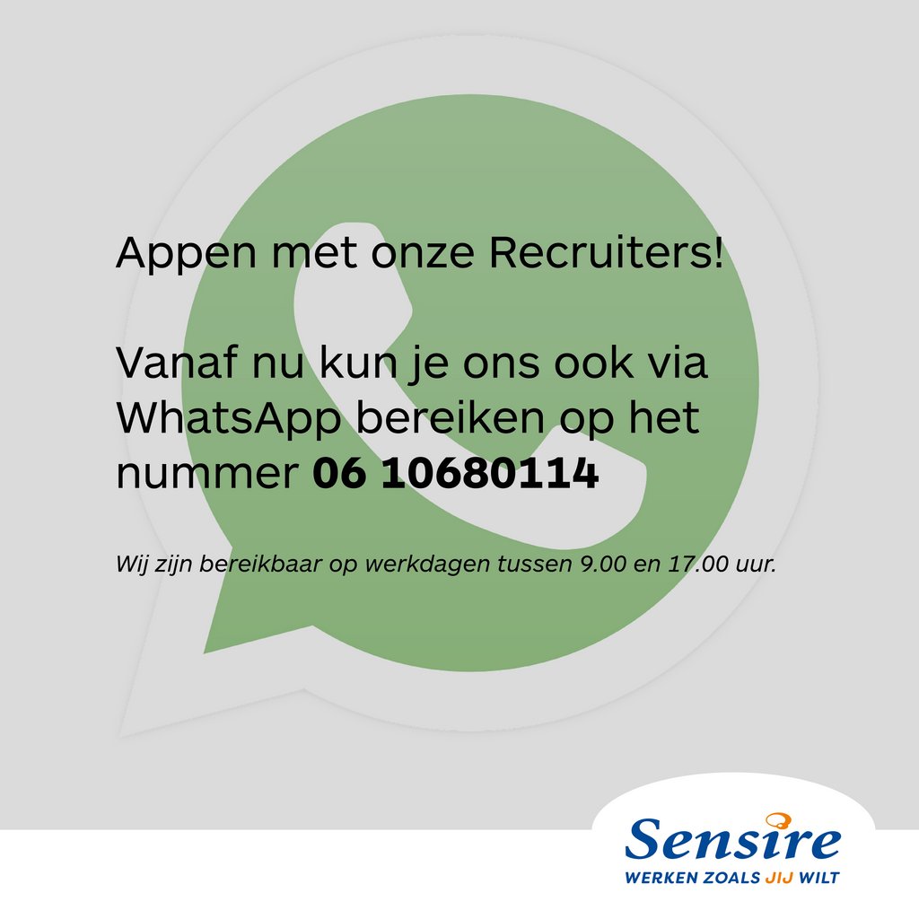 Heb je een vraag voor onze Recruiters? Je kan ze vanaf nu ook via WhatsApp bereiken!